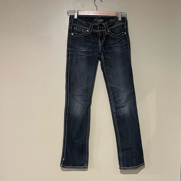 Silver Jeans Mckenzie Slim Bootcut Womens 24x32 Grey Thick Stitch Low Rise - Picture 1 of 12
